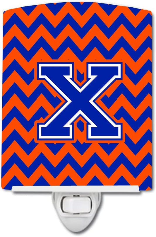 Caroline's Treasures CJ1044-XCNL Letter X Chevron Orange and Blue Ceramic Night Light Compact, UL-Certified, Ideal for Bedroom, Bathroom, Nursery, Hallway, Kitchen, 6x4x3, Multicolor