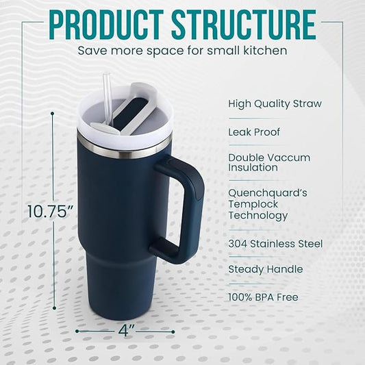 Generic Cup Inspired 40oz Insulated Water Tumbler with Handle & Straw - Vacuum Sealed Travel Mug for Hot & Cold Drinks, Ideal for Home & Office