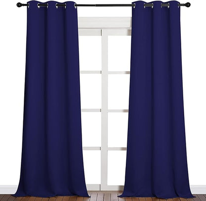 NICETOWN Window Drapes Long Curtains - Living Room Panels Grommet Top Window Treatment for Hall & Guest Room (Navy Blue, 42 inches Wide x 90 inches Long, 2 Pieces)