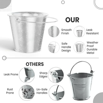 Small Metal Buckets with Handle 12 Pcs – Galvanized Bucket Leak Proof & Rust Resistant 8 fl oz Capacity - Best for Party Décor, Organizing & Decorating Classrooms (Mini 3.3" Top, Silver)