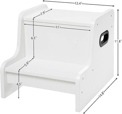 HOOBRO Step Stool for Kids, Two Step Toddler's Stool, Kids Potty Training Stool with Handles, Non-Slip Pads for Safety, Easy to Move, for Sink, Bathroom, Bedroom, White WT01JD01G1