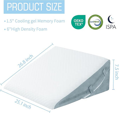 Bed Wedge Pillow for Sleeping, 7.5 Inch Adjustable Memory Foam Triangle Wedge Pillow for After Surgery Legs and Back Support Pillow Relieve Acid Reflux, Gerd, Snoring