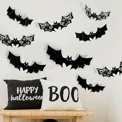 Halloween Wall Decoration Large Bat Stickers Decals Black Bats Wing Cutout Design Removable Bat Wall Decor for Wall Glass Mirror Living Room Home Kitchen Indoor Outdoor Halloween Decoration Clearance