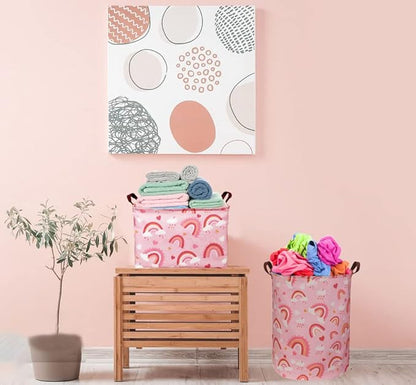 Pink Hamper,Rainbow Laundry Basket Collapsible Girls Storage Baskets for Kids Room Decor,Toy Organizer,Gift Hamper(Pink hamper) …