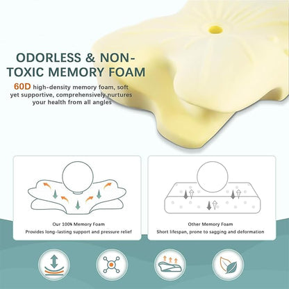 Cervical Neck Pillow for Pain Relief, Contour Memory Foam Pillows with Cooling Pillowcase, Neck Support Pillows for Sleeping, Ergonomic Orthopedic Pillow for Side, Back, Stomach Sleepers