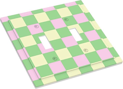 Checkered Gingham Double Toggle Light Switch Covers 2 Gang Wall Plate Dual Decorative Switchplate Electrical Faceplate for Bathroom Country Kitchen Bedroom Decor, 4.9" x 5"