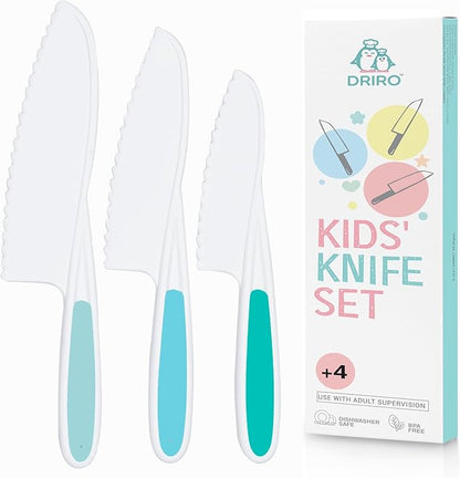 Kid Knives 3 Piece Nylon Kitchen, Kid Safe Knives, Kids Knives for Real Cooking, Toddler Knives Kids Knife Set for Cooking and Baking Kid Friendly Knives - (Multi Blue)