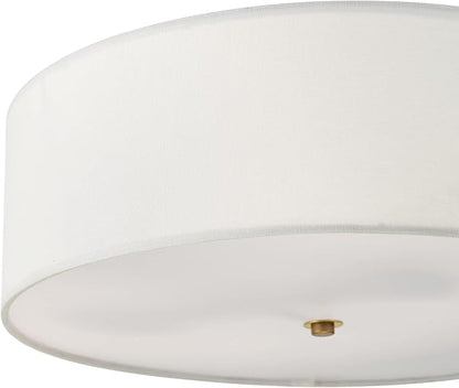 Globe Electric 60998 2-Light Flush Mount Ceiling Light, Matte Brass, White Linen Shade, Kitchen, Lights, Bathroom, Home Essentials, Bedroom, Closet Light, Lighting Fixtures, Dining Room