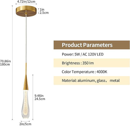 LMQNINE Kitchen Light Fixtures Ceiling Dimmable LED Modern Gold Pendant Light Mini Teardrop Crystal Pendant Light for Kitchen Island Bedroom Hallway Entryway (3-Pack) (020-3)