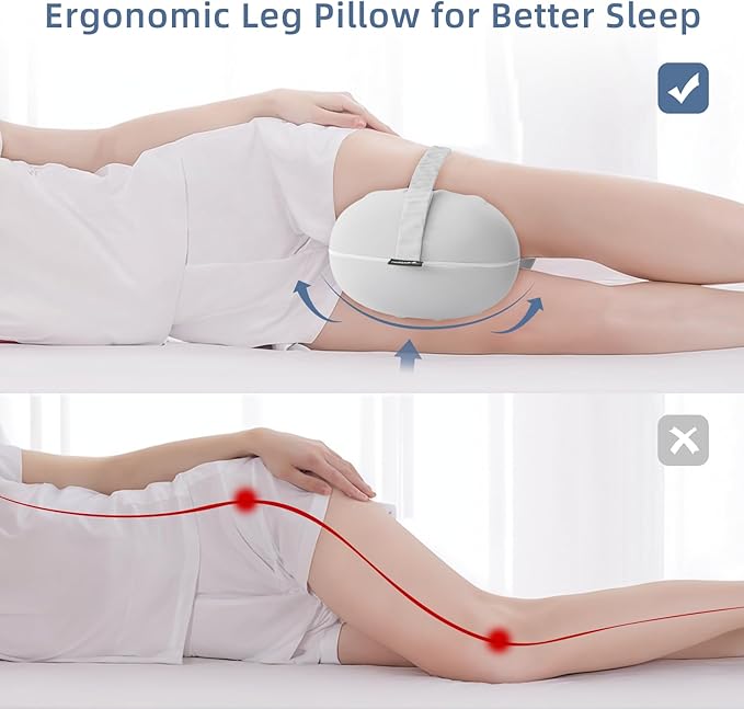 Knee Pillow for Side Sleepers - Memory Foam Leg Pillow for Side Sleeping - Comfortable Soft Side Sleeper Leg Positioner Pillows for Pregnancy, Hip Pain, Spine Alignment (Light Grey)