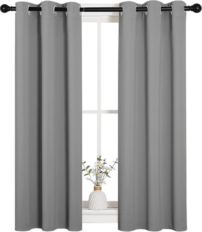 NICETOWN Silver Grey Blackout Curtain Panels for Bedroom, Thermal Insulated Grommet Top Blackout Draperies and Drapes (2 Panels, W29 x L45 inches)