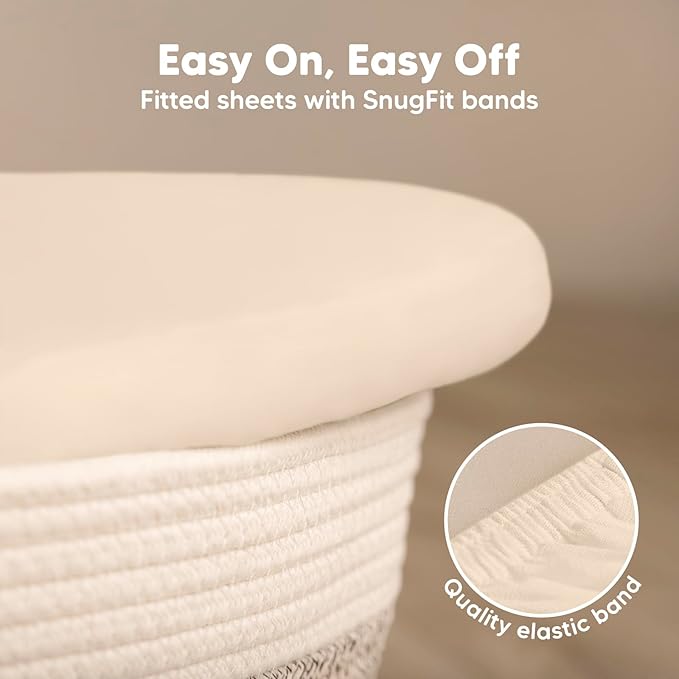 2-Pack Organic Bassinet Sheets for Girls, Boys - 100% Cotton Bassinet Mattress Sheets Compatible with Halo Bassinest Swivel Sleeper, Graco, Baby Delight, Chicco, Unisex Fitted Bassinet Sheets (Pecan)
