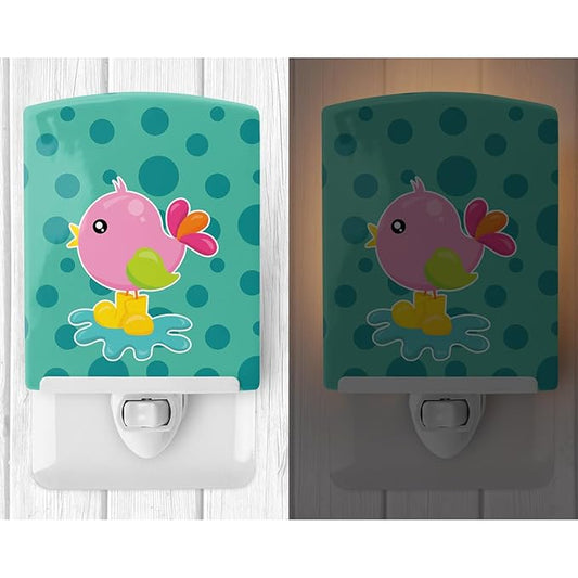 Caroline's Treasures BB7103CNL Bird in Rainboots and Puddle Ceramic Night Light Compact, UL-Certified, Ideal for Bedroom, Bathroom, Nursery, Hallway, Kitchen, 6x4x3, Multicolor