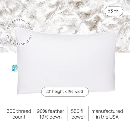 East Coast Bedding Pure Dream Firm Pillow - King Pillow Medium Support, King Size 20x36 Inch Goose Feather Down Pillows, 100% Cotton Shell, Pack of 1
