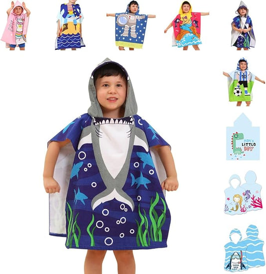 Hooded Kids Beach Towels - Soft Microfiber Poncho Towel for Ages 1 to 6, Quick Dry & Lightweight Swim Cover-ups, Ideal for Boys and Girls