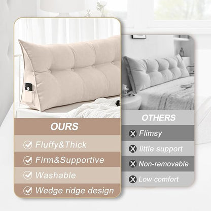 Large Triangular Headboard Pillows Long Backrest Positioning Support Bolster Cushion for Daybed Fluffy Quality Plush Body Wedge Pillow with Removable Cover(White-King-76x8x20in)