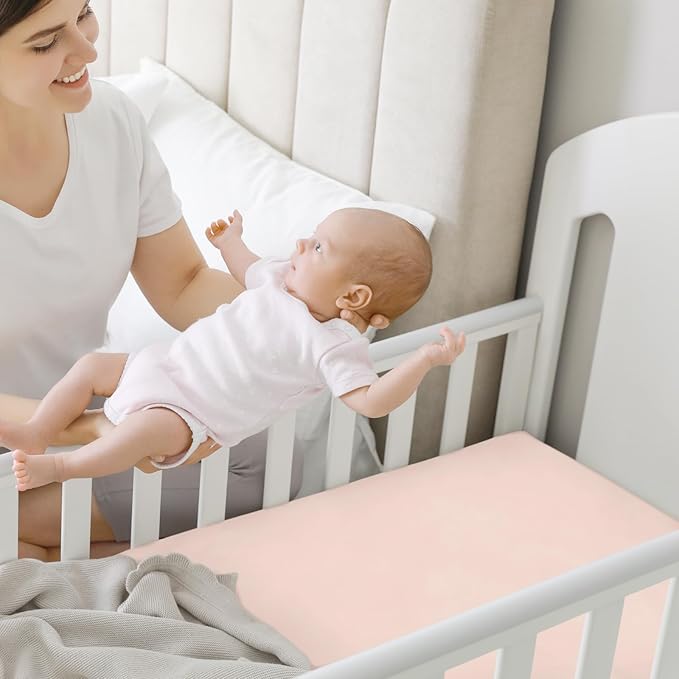 Pack and Play Sheets Fitted, 2-Pack Mini Crib Sheets - Pack N Play Sheets, Organic Fitted Crib Sheet for Pack and Play Mattress, Playard Baby Crib Sheets, Crib Sheets Neutral for Boys, Girls (Cameo)