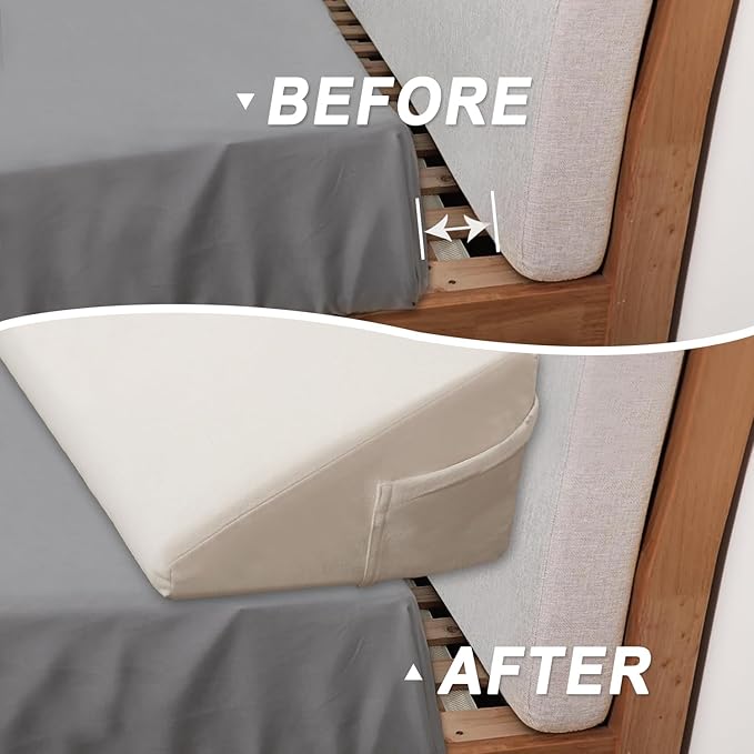 WdFour Bed Wedge pillow, close off Headboard, wall and Mattress Gap. incline, slanted sweat-proof pillow for neck and back pain relief anti-snoring for comfortable sleeping.(Beige,60Wx10Dx6H)