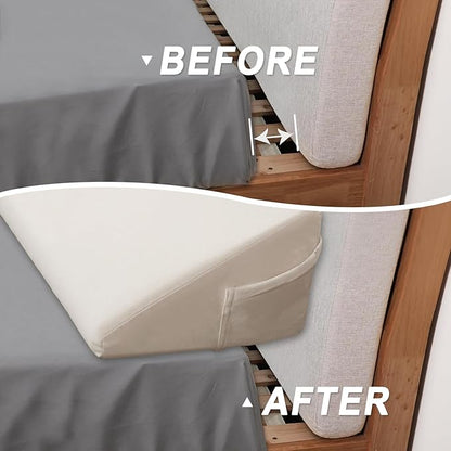 WdFour Bed Wedge pillow, close off Headboard, wall and Mattress Gap. incline, slanted sweat-proof pillow for neck and back pain relief anti-snoring for comfortable sleeping.(Beige,60Wx10Dx6H)