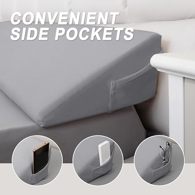 WdFour Bed Wedge pillow, close off Headboard, wall and Mattress Gap. incline, slanted sweat-proof pillow for neck and back pain relief anti-snoring for comfortable sleeping.(Gray,60Wx10Dx6H)