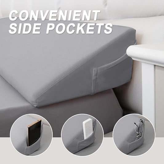 WdFour Bed Wedge pillow, close off Headboard, wall and Mattress Gap. incline, slanted sweat-proof pillow for neck and back pain relief anti-snoring for comfortable sleeping.(Gray,60Wx10Dx6H)