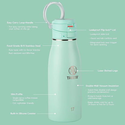 Takeya 17 oz Traveler Stainless Steel Insulated Travel Coffee Mug with Locking Leak Proof Lid, Premium Quality, BPA Free, Dodgeball Grey
