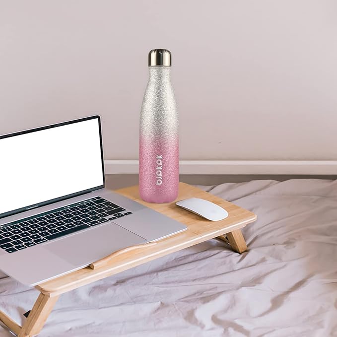 BJPKPK Insulated Water Bottles -17oz/500ml -Stainless Steel Water Bottles,Sports Water Bottles Keep Cold for 24 Hours and Hot for 12 Hours,BPA Free Water Bottle,Glitter Silver Blue