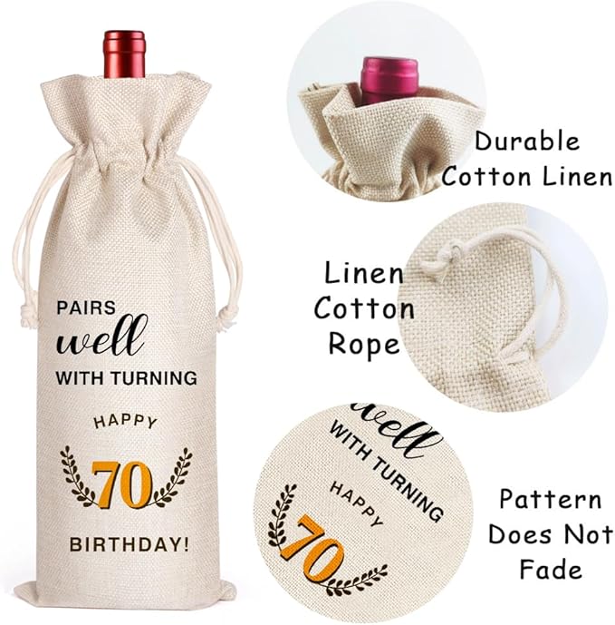 LANBAIHE 70th Birthday Gifts for Her,70th Birthday Gift for Women Men, 70 Years Old Birthday Gifts Wine Bag, 70th Birthday Decorations Party Supplies-1954 Birthday (70 BIRTHDAY)