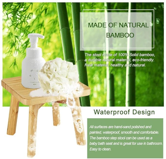 Bamboo Wood Step Stools for Kids Adults - Small Step Stool - Bedside Bed Steps Foot Stool for High Beds Great for Kitchen Bathroom Bedroom Anti-slip 350 Lbs Capacity (Large Square)