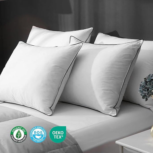 Hotel Feather Pillows King Size Set of 2, Hybrid Goose Down Pillow Composite with Mef tek™ Memory Foam, Firm Bed Pillows with Organic Cotton Cover (White,20"x36")
