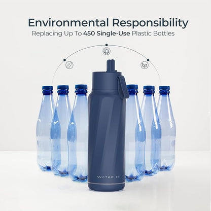 PureSip Vita Smart Water Bottle: BPA-Free Insulated Stainless Steel Bottle, Bluetooth Intake Smart Tracker & Reminder to Drink with Filter & Straw, Ideal Gift for Dad (18 oz)