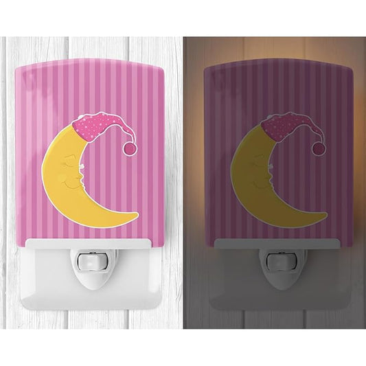 Caroline's Treasures BB8623CNL Baby Girl Moon Ceramic Night Light Compact, UL-Certified, Ideal for Bedroom, Bathroom, Nursery, Hallway, Kitchen, 6x4x3, Multicolor