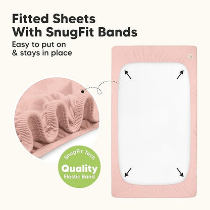 2-Pack Waterproof Crib Sheets for Boys, Girls - Viscose Derived from Bamboo Crib Sheets Neutral, Crib Mattress Protector Sheet, Soft Toddler Bed Sheets, Fitted Baby Crib Sheets Girl, Boy (Rose)
