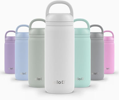 Ello Cooper Twist 18oz Kids Stainless Steel Water Bottle with Chug Lid | Leak Proof Double Walled and Vacuum Insulated | Fits Car Cupholder | Built in Carry Loop | Dishwasher Safe | White