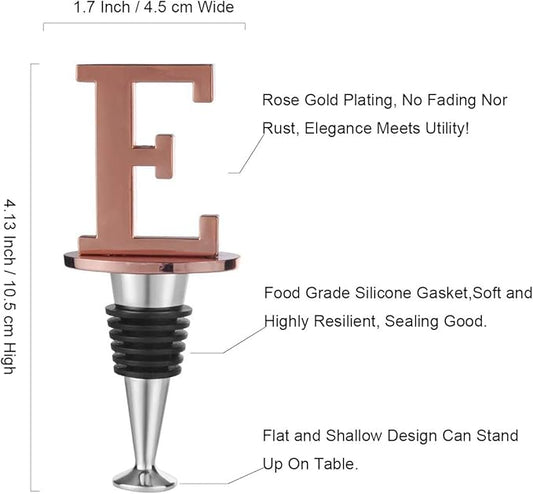 Miicol Wine Stopper, Prosecco Stopper, Wine Bottle Stopper, Personalised Champagne Stopper, Rose Gold Wine Accessories, Wine Lovers Gift, Monogram Gift, Letter E