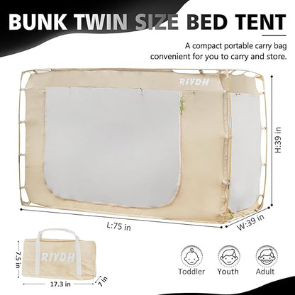 Bed Tent Bed Canopy Bunk Twin Size Tents for Adult and Kids- Portable Dream Tent Indoor Sleeping Tents 70% Blackout with 3 Doors Breathable Big Space Tents