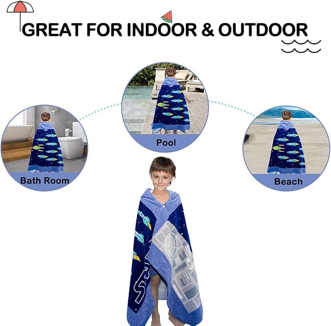 Wowelife Kids Beach Towels, Hooded Towels for Kids, Poncho Towel Wrap, Premium 100% Cotton Soft and Breathable, Extra Large 50"x30", Multi Use for Bath Pool Beach Swim Bathroom