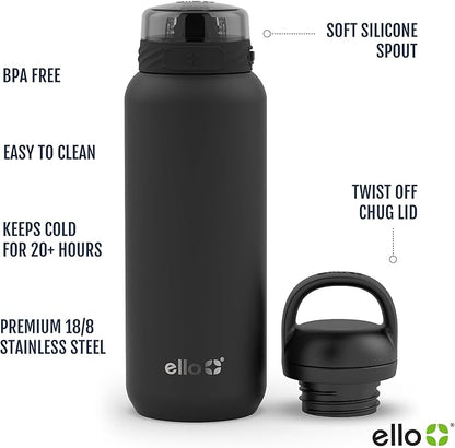 Ello Cooper 32oz Stainless Steel Water Bottle with 2 Lids Chug and Straw | Leak Proof | Double Walled and Vacuum Insulated | Built in Carry Loop | Dishwasher Safe | Bubblegum Pink