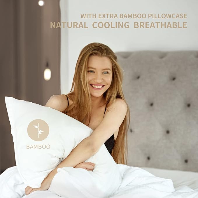Natural Goose Down Pillows: Luxury Hotel Bed Pillow with 750 Fill Power, White Goose Down Sleeping Pillow with Pillowcase, Soft Pillow for Back, Side, Stomach Sleepers - 1 Pack, Standard (20" x 26")
