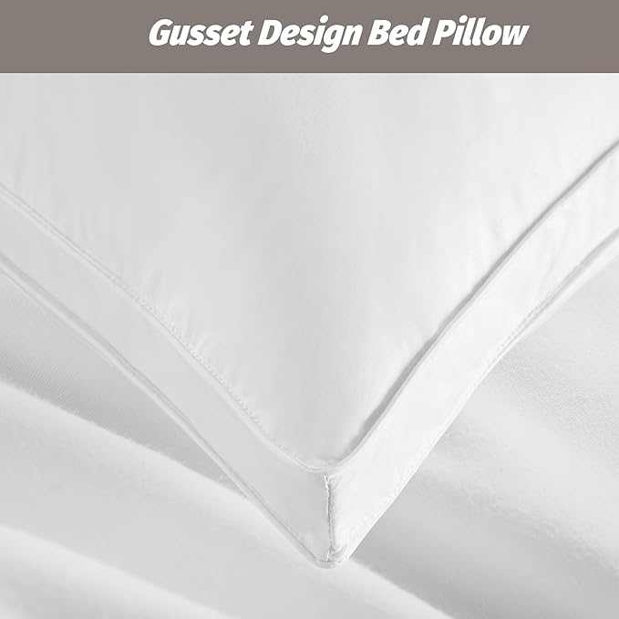 Feather Pillows Standard Size Set of 2,100% Cotton Shell Goose Down Pillow,Feather Down Bed Pillow, White Hotel Pillow (Standard)