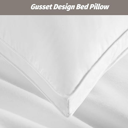 Feather Pillows Standard Size Set of 2,100% Cotton Shell Goose Down Pillow,Feather Down Bed Pillow, White Hotel Pillow (Standard)
