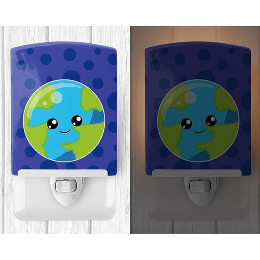 Caroline's Treasures BB9038CNL Planets Earth Ceramic Night Light Compact, UL-Certified, Ideal for Bedroom, Bathroom, Nursery, Hallway, Kitchen, 6x4x3, Multicolor