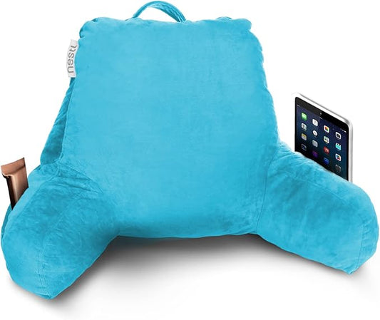 Nestl Reading Pillow for Kids, Small Bed Pillow, Back Pillow for Sitting in Bed, Memory Foam Chair Pillow, Reading & Bed Rest Pillows, Bright Blue Back Pillow for Bed, Arm Pillow with Pockets