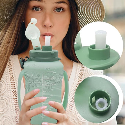 64oz Foldable Silicone Water Cups with Straw, BPA Free, for Outdoor Sports Water Bottle (Green)
