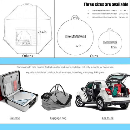 Mosquito Net for Bed, Pop Up Camping Mosquito Net Portable Travel Mosquito Net Tent, Folded Size 17 inch Double Entry Bed Canopy for King Queen Size Bed (Folded 17 Inch, 71"x79"x59")