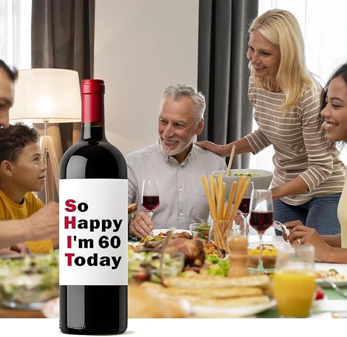 8 Pcs 60th Birthday Gifts for Women Men Wine Labels, 60 Year Old Birthday Gifts for Women Men Wine Bottle Labels, Happy 60th Birthday Party Decorations Gifts for Women Men Wine Bottle Stickers