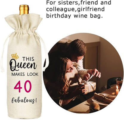 Socive 40th Birthday Wine Bags, 40 Years Old Gifts, 40th Birthday Gifts for Women, 1984 40 Birthday Party Decoration, Wine Bag Gifts for Friends Sisters Mom(40th Birthday)