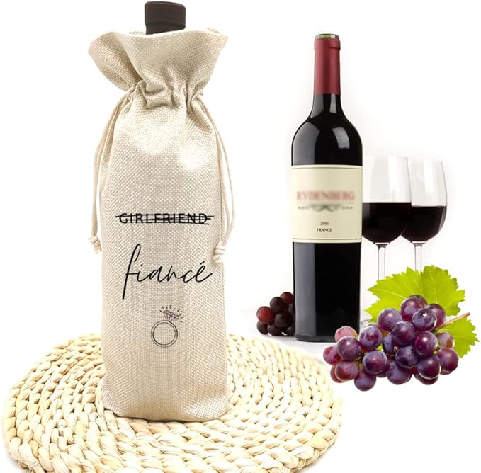 Girlfriend Fiancé, Best Friend Engagement Gift, Engagement Wine Bag, Funny Wine Bag, Bridal Shower Gfit - Linen Drawstring Wine Bags(5SW112)