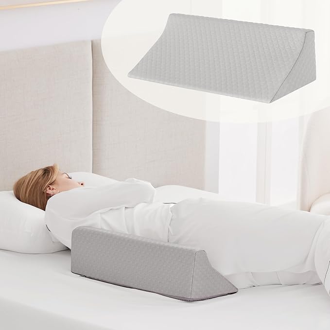 Side Wedge Pillow for Sleeping, Versatile Bed Wedge Back Pillow for Pregnancy, Back Pain, Leg Elevation and Side Sleepers, Memory Foam Body Positioner with Cover, Anti-Slip Base, Grey