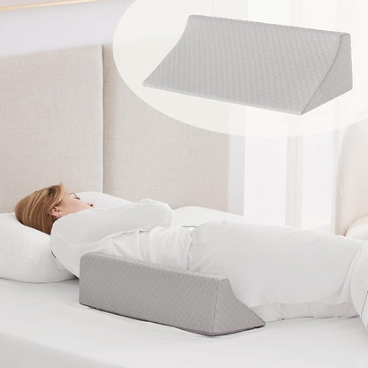 Side Wedge Pillow for Sleeping, Versatile Bed Wedge Back Pillow for Pregnancy, Back Pain, Leg Elevation and Side Sleepers, Memory Foam Body Positioner with Cover, Anti-Slip Base, Grey